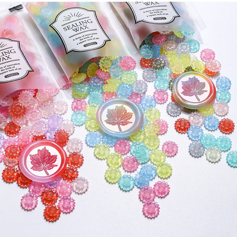 Wax Seal Stamp Kit - 100 stks Doorschijnende Zonnebloem Zegellak Kralen