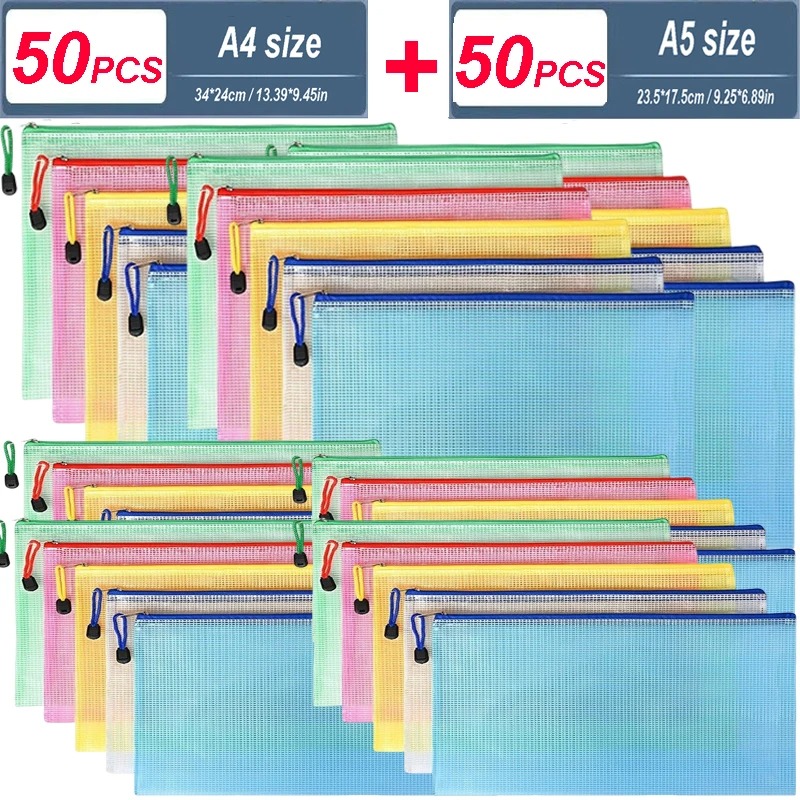 Portfolio Folder Zip - 5/20/50/100PC Briefpapier Opbergtas Map Bestand Mesh